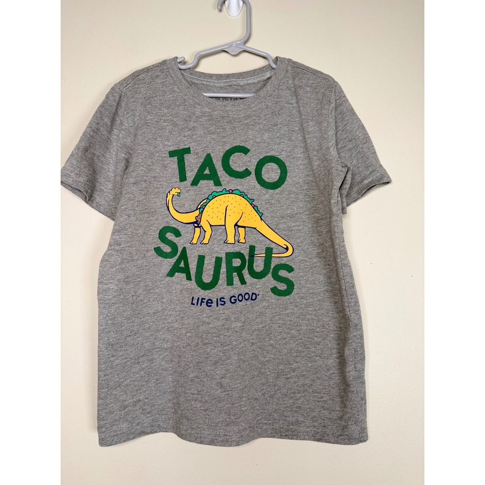 Life is Good Kids Gray Taco Saurus Crusher Graphic T-Shirt Size Medium M